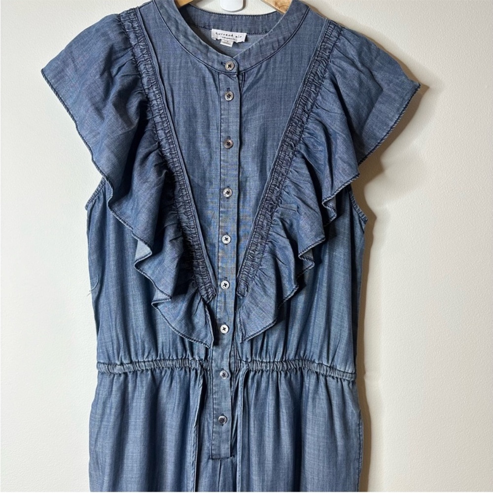 Current Air Chambray Ruffled Jumpsuit in Blue Small